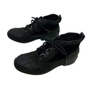 UGG Heather Suede Leather Lace Waterproof Duck Boots Womens 7 Black